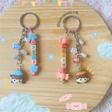 Jual Ring Key Chain Gantungan Kunci Custom Nama Beads Key Chain