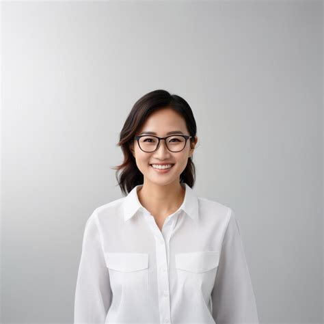 Premium Photo A Woman Wearing Glasses And A White Shirt With A Smile On Her Face