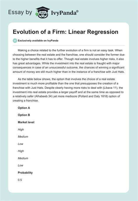 Evolution Of A Firm Linear Regression 485 Words Essay Example