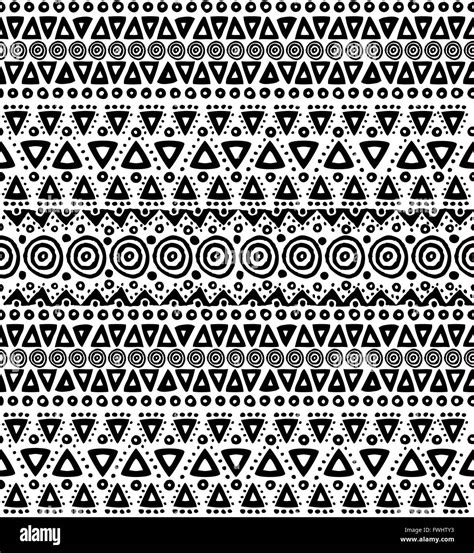 Boho Seamless Pattern In Black And White Colors With Tribal Stripes And