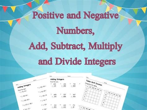 Positive And Negative Numbers Addition Subtraction Multiplication And Division Teaching Resources