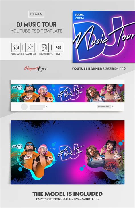 Blue Colorful DJ Music Tour Youtube Premium Social Media Template PSD ...