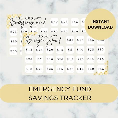 Printable Emergency Fund Savings Tracker Savings Challenge Cash