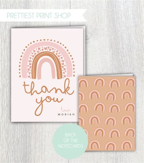 Boho Rainbow Thank You Cards Neutral Rainbow Over The Etsy