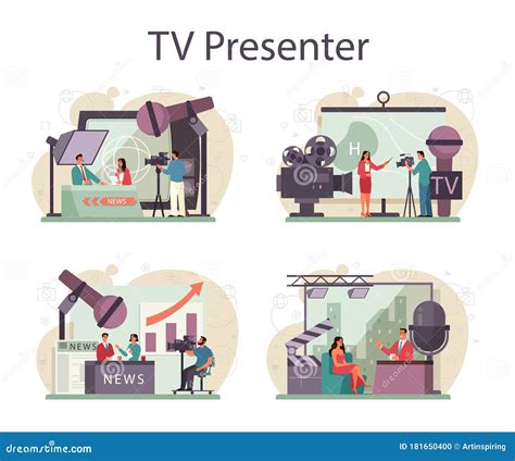 Tv Presenter Concept Set Television Host In Studio Stock Vector