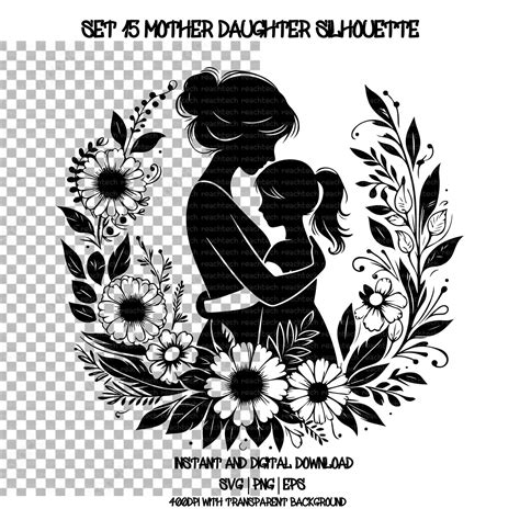 Set 15 Of Mother Daughter Silhouette Svg Mother Daughter Vector Mother