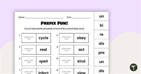 Prefix Fun Cut And Paste Worksheet Teach Starter Off