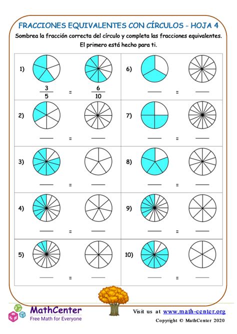 Tercer Grado Hojas De Trabajo Equivalencia De Fracciones Math Center