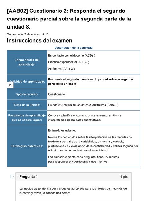 Examen AAB02 Cuestionario 2 Responda El Segundo Cuestionario Parcial