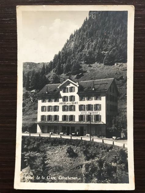 GÖSCHENEN Hotel de la Gare Bahnhof belebt Werbekarte Kaufen auf