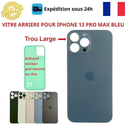 Vitre Arriere Compatible Iphone Pro Max Bleu Adhesif Gros Trou