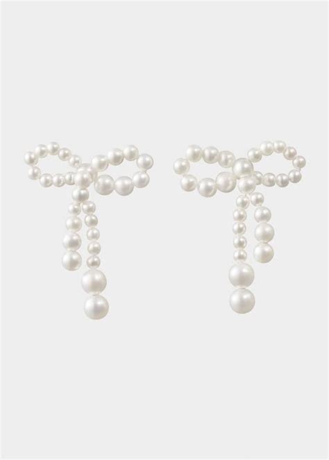 Sophie Bille Brahe Rosette De Perles Small Bow Earrings In Freshwater