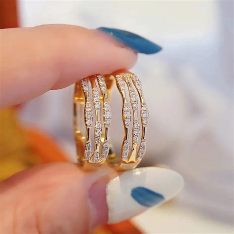 Huitan Modern Design Women Rings Three Lines Hollow Band Delicate