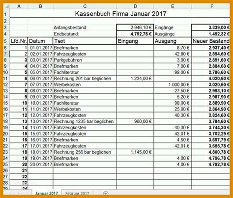 Berraschend Kassenbuch Vorlage Muster Beispiel Excel Kostenlos