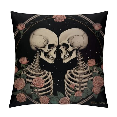 COMIO Couple Skull Pillow Covers Skeleton Skull The Lovers Pillow