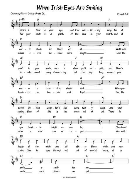 When Irish Eyes Are Smiling Lead Sheet With Lyrics Sheet Music For Piano Solo