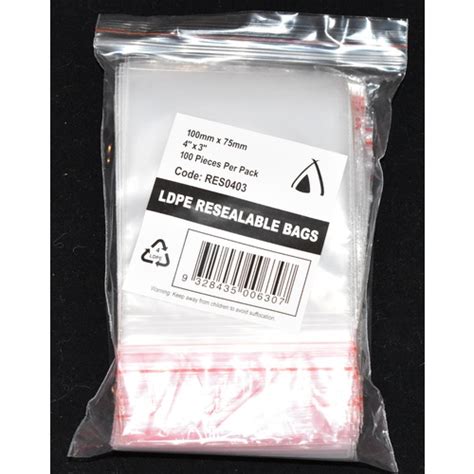 Resealable Bag 100mm X 75mm Pack100 Gst Included