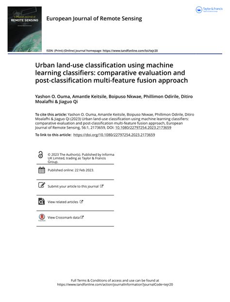 PDF Urban Land Use Classification Using Machine Learning Classifiers