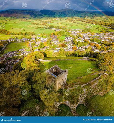 Aerial View of Peveril Castle Ruins in Castleton in Peak District, England Stock Photo - Image ...