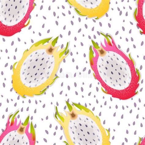 Seamless Pattern With Fruits Pitaya Dragon Fruit Exotic Fruit Low