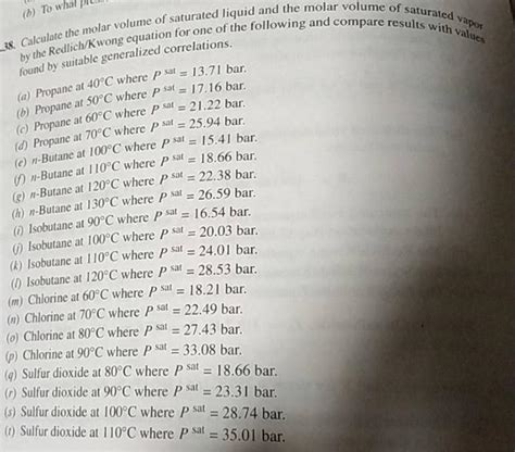 Solved Calculate The Molar Volume Of Saturated Liquid Chegg