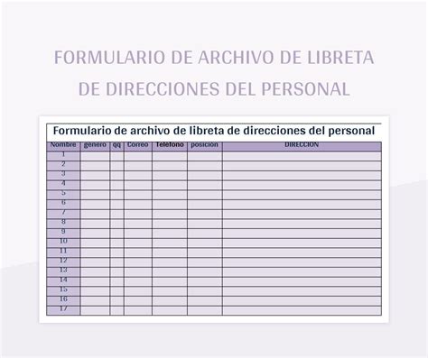 Plantilla De Formato Excel Formulario De Archivo De Libreta De