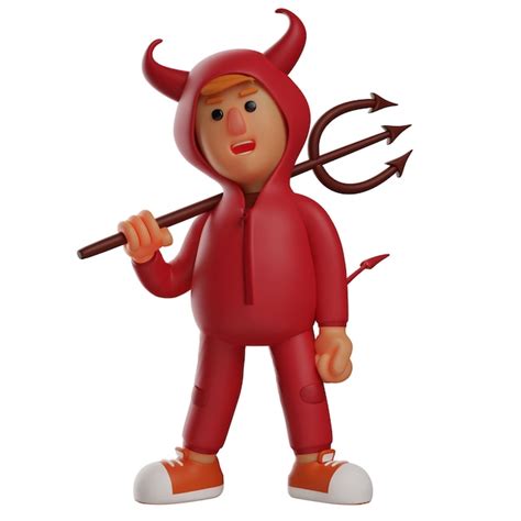 Premium Photo 3d Illustration Cool 3d Red Devil Cartoon Holding A