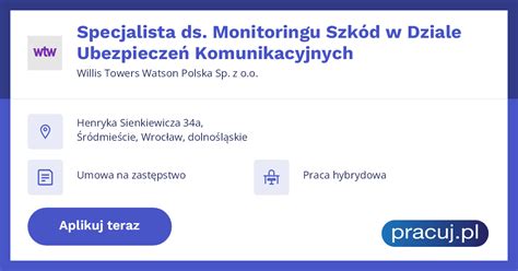 Oferta Pracy Specjalista Ds Monitoringu Szk D W Dziale Ubezpiecze