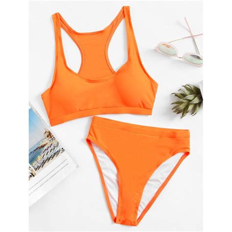 Racerback High Waist Bikini Set ORANGE Orange Bikini Set Bikinis