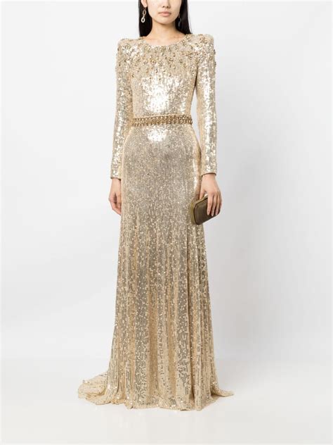 Jenny Packham Georgia Sequin Embellished Gown Neutrals FARFETCH UK