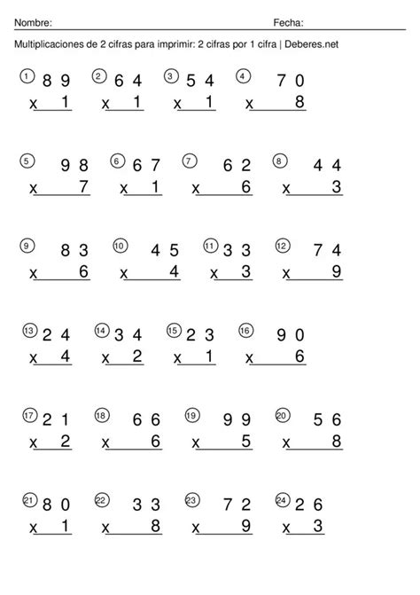 Ejercicios De Multiplicaciones De Dos Cifras