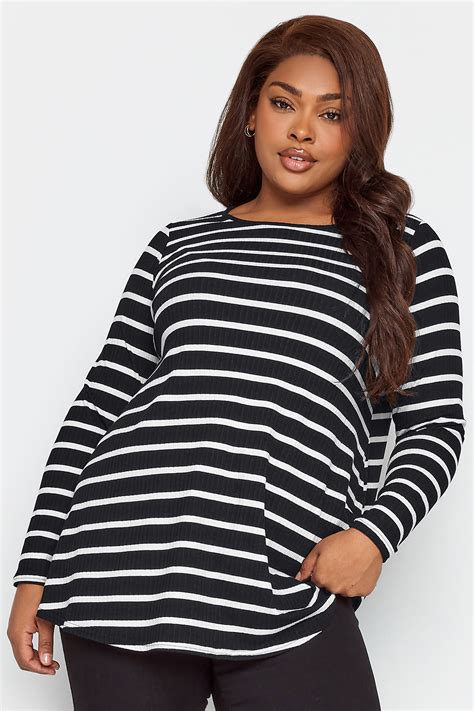 Yours Plus Size Black Stripe Print Ribbed Swing Top Yours Clothing