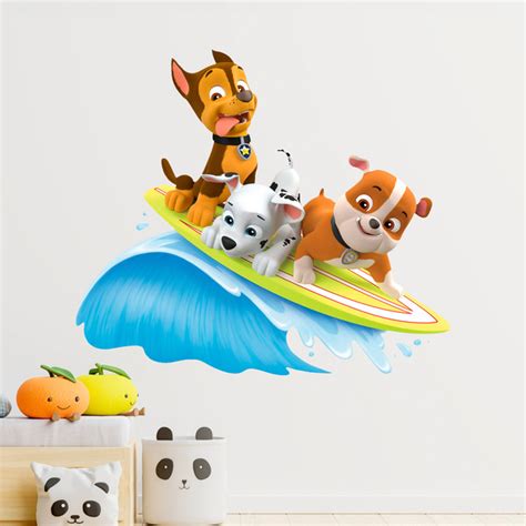 Vinilo Infantil Patrulla Canina Chase Marshall Y Rubble Surfean