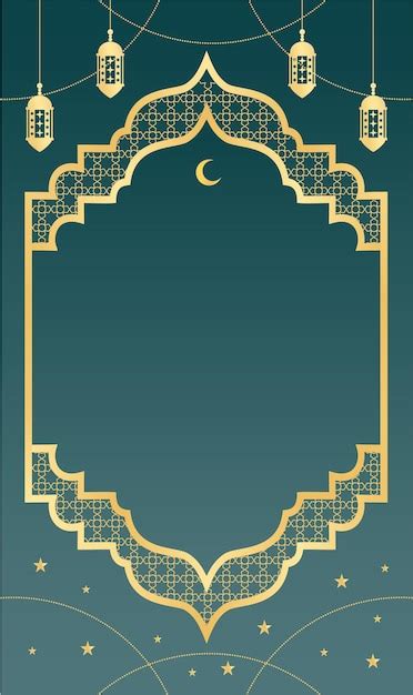 Premium Vector Openwork Golden Frame In Arabic Style With Lanterns