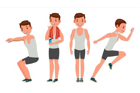 Fitness Man Vector Different Poses Variety Of Sport Movements