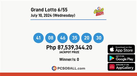 Grand Lotto 6 55 July 10 2024 Wednesday PCSO Lotto Results