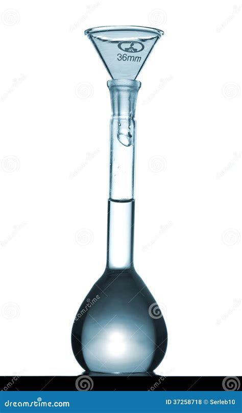 Isolated Chemical Volumetric Flask On Table With Funnel Royalty Free