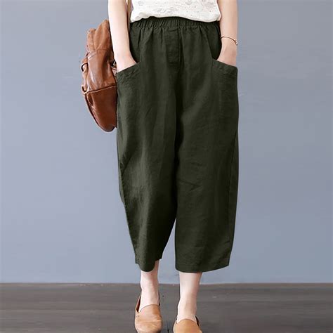 Aboser Womens Linen Pants Petite Length Palazzo Pants Wide Leg Cropped