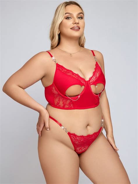 Plus Floral Lace Cut Out Underwire Lingerie Set SHEIN USA