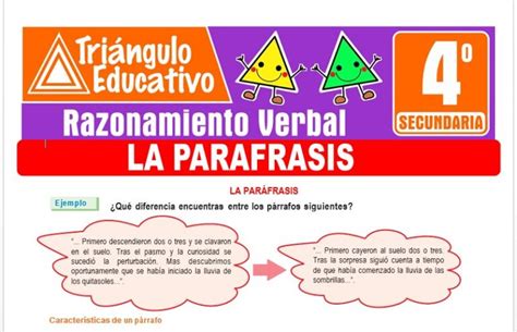 La Paráfrasis para Cuarto de Secundaria Fichas GRATIS