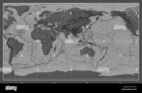 Tectonic Plate Boundaries On A Bilevel Map Of The World In The