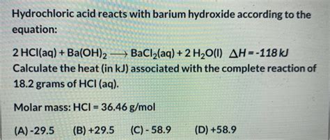 Solved Hydrochloric acid reacts with barium hydroxide | Chegg.com