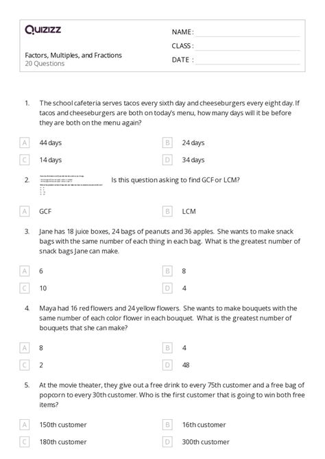 50 Factors And Multiples Worksheets For 6th Grade On Quizizz Free