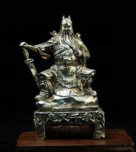 Chinese Old Handmade Cooper Plating Silver Loyalty Guan Yu Statue A