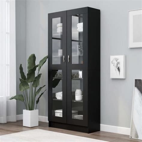 Armoire Vitrine Noir X X Cm Agglom R Salutuya