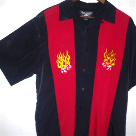 Chrome Eagle L Mens Fire And Dice Bowling Shirt Gem