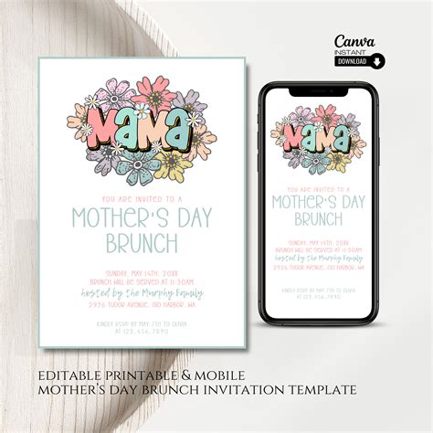 Editable Mothers Day Brunch Invitation Printable Mother S Day Brunch Invite Mobile Mothers Day