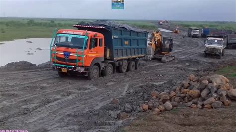 Tata Wheeler Tipper Truck Unable To Move In Fly Ash Rescued By