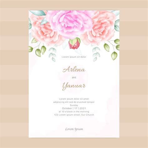 Elegante Plantilla De Tarjeta De Invitación De Boda Con Decoración De Flores De Acuarela