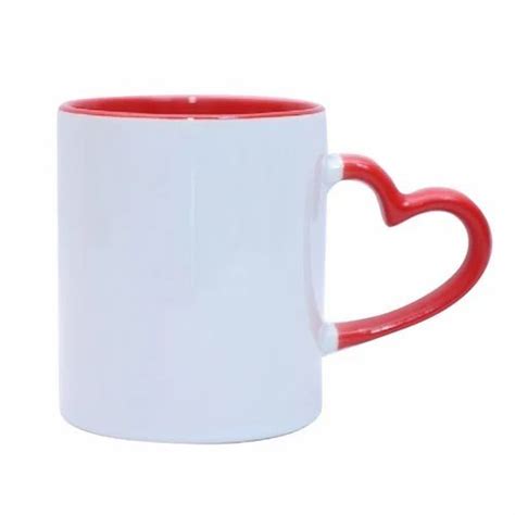 White And Red Plain 300ml Heart Shape Handle Ceramic Coffee Mug For